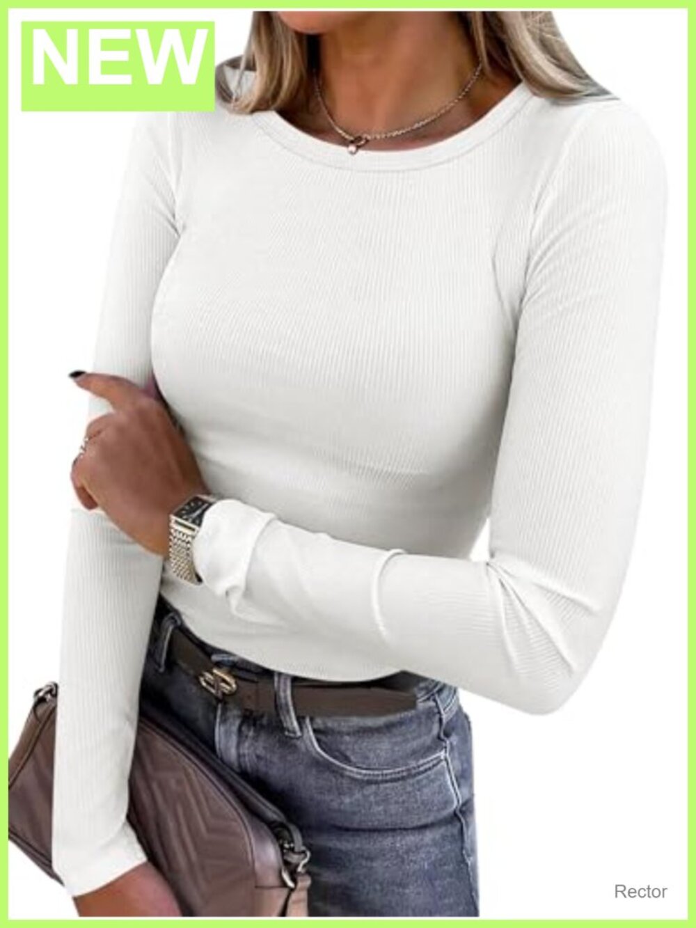 Women Long Sleeve Ribbed Fitted Crewneck Top Slim Fit Casual